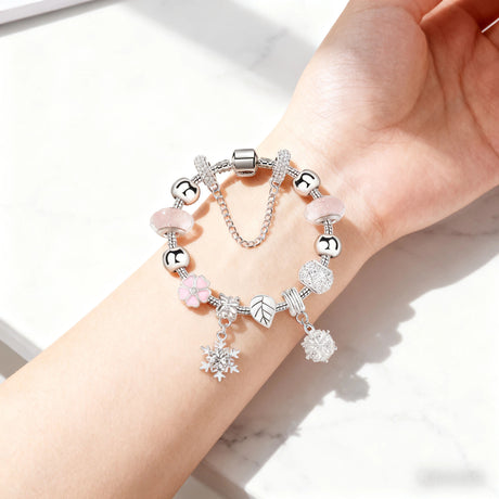Women’s Rhinestone Cherry Blossom & Snowflake Pendant Bracelet(20cm)