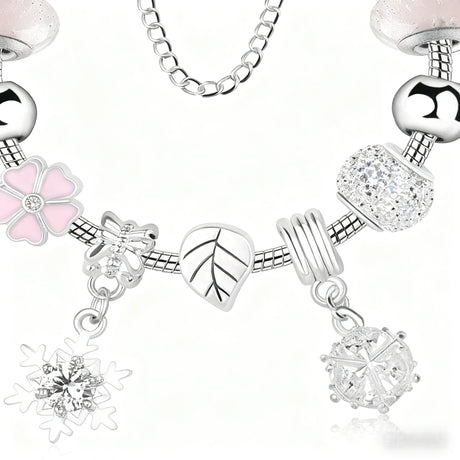 Women’s Rhinestone Cherry Blossom & Snowflake Pendant Bracelet(20cm)