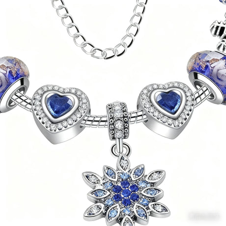 Blue Cat’s Eye & Glass Bead Bracelet – Rhinestone Snowflake Pendant(18cm)