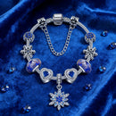 Blue Cat’s Eye & Glass Bead Bracelet – Rhinestone Snowflake Pendant(18cm)