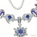 Blue Cat’s Eye & Glass Bead Bracelet – Rhinestone Snowflake Pendant(19cm)