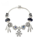 Pandora-Style Rhinestone Blue Cat’s Eye Heart Bracelet: Glass Beads, Dreamcatcher Feather Snowflake(20cm)