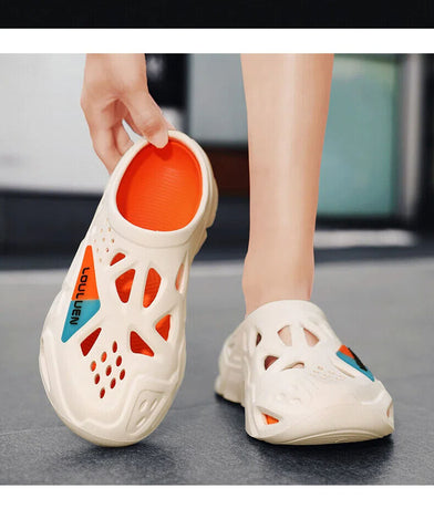 Men's Summer EVA Crocs with 3 Color Options - Breathable, Non-Slip, Comfortable Beach & Casual Sandals(white&orange)