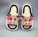 Unisex Cow Cartoon Linen Slippers: EVA Thick Sole Non-Slip Beach Sandals for Couples & Parent-Child, 7 Styles(khaki)
