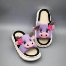 Unisex Cow Cartoon Linen Slippers: EVA Thick Sole Non-Slip Beach Sandals for Couples & Parent-Child, 7 Styles(purple)