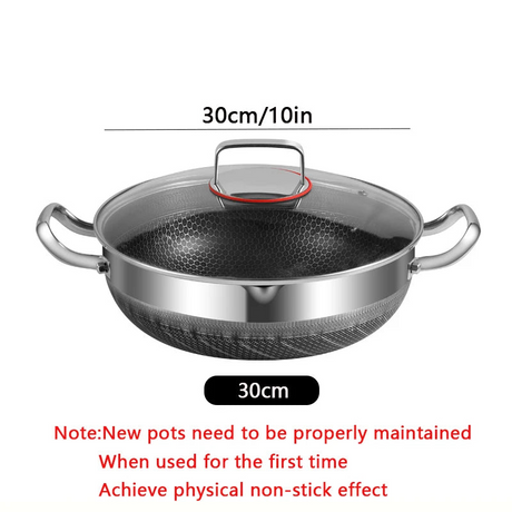 30cm Stainless Steel Non-Stick Frying Pan with Glass Lid Silver