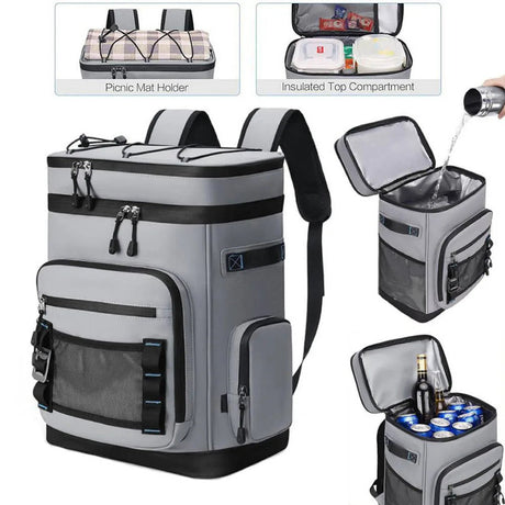 30L Camping Insulated Backpack Hot Cold Storage Gray