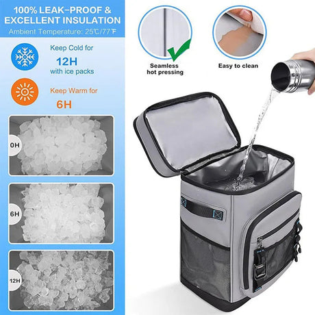 30L Camping Insulated Backpack Hot Cold Storage Gray