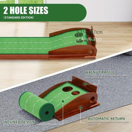 Golf Putting Mat with 2-Hole Training Design