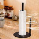 Iron Double Pole Paper Towel Holder for Kitchen Countertop Cling Film Storage Rack-Black