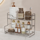 304 Stainless Steel Two Layers Tabletop Storage Rack Kitchen Spice Rack Bathroom Cosmetics Mouthwash Cup Organizer Shelf-Silver