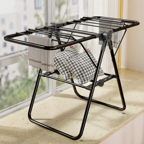 2-Tier Foldable Clothes Drying Rack  for Balcony Bay Window-White