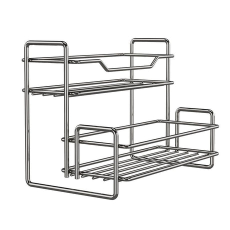 Stainless Steel Two Layers Storage Shelf Kitchen Spice Rack Bathroom Cosmetics Mouthwash Cup Organizer Storage Rack-Silver