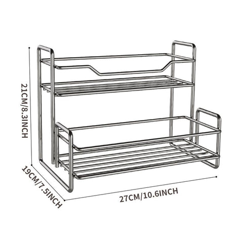 Stainless Steel Two Layers Storage Shelf Kitchen Spice Rack Bathroom Cosmetics Mouthwash Cup Organizer Storage Rack-Silver