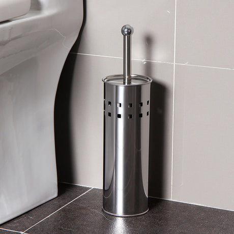 Stainless Steel Toilet Brush With Base and Long-Handled Brush for Bathroom Toilet Cleaning-Silver