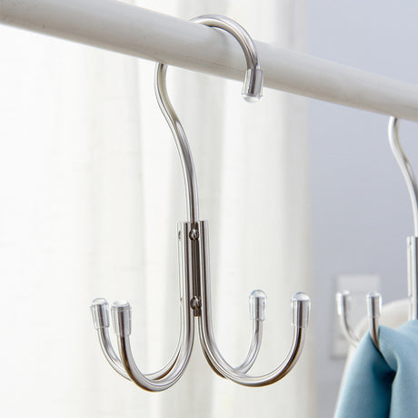 Stainless Steel Storage Hanger With 4 Hooks For Bras Ties Bag and Belts-Silver
