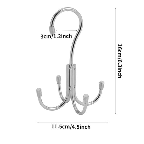 Stainless Steel Storage Hanger With 4 Hooks For Bras Ties Bag and Belts-Silver