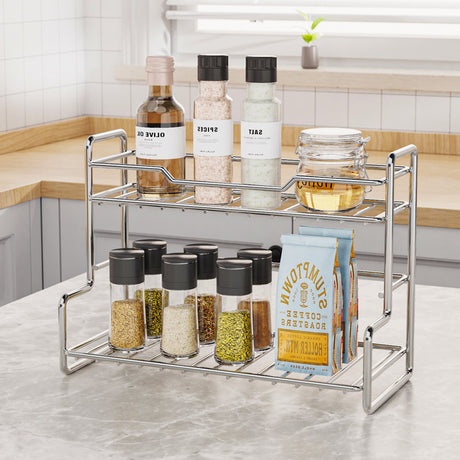 Mini Stainless Steel Kitchen Spice Storage Rack Bathroom And Toilet Organizer Rack-Silver
