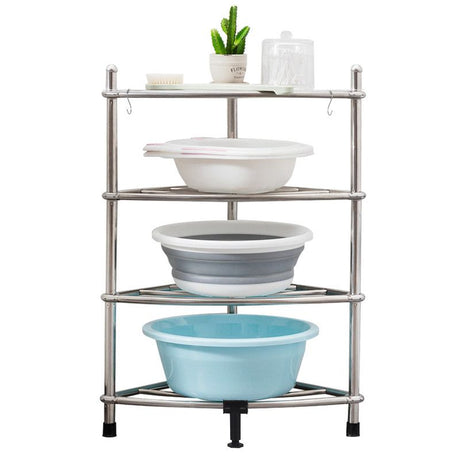 Stainless Steel Bathroom Storage Shelf,Four-Layer Storage Rack, Bathroom Triangular Rack, Washbasin And Bathtub Organizer Rack-Silver