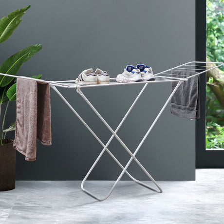 Large Double-Wing Floor-Standing Folding Clothes Drying Rack-White