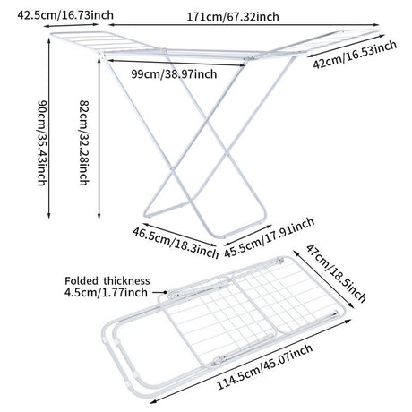 Large Double-Wing Floor-Standing Folding Clothes Drying Rack-White