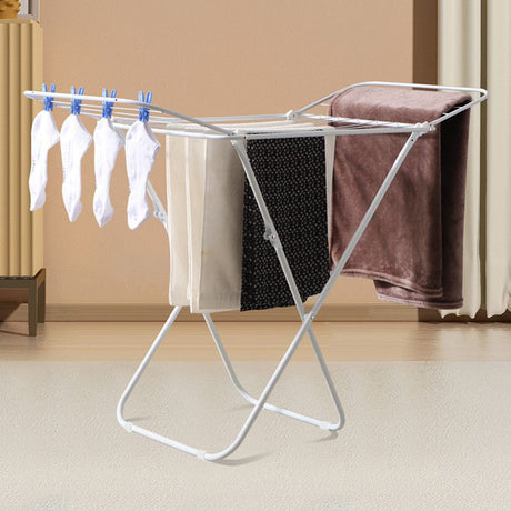 Mini Double-Wing Floor-Standing Folding Clothes Drying Rack-White