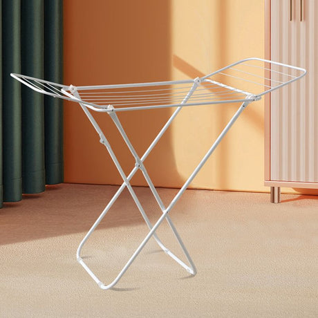 Mini Double-Wing Floor-Standing Folding Clothes Drying Rack-White