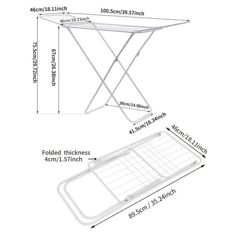 Mini Double-Wing Floor-Standing Folding Clothes Drying Rack-White