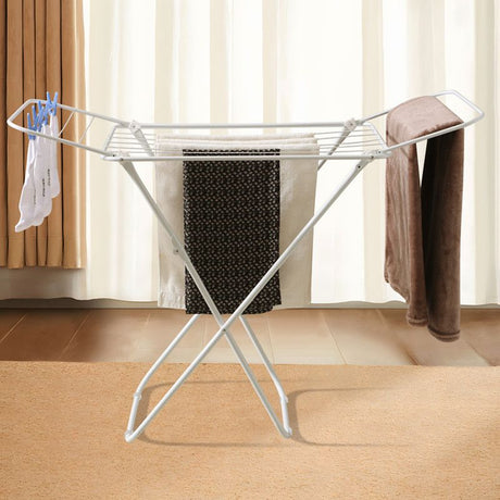 Mini Double-Wing Floor-Standing Folding Clothes Drying Rack-White