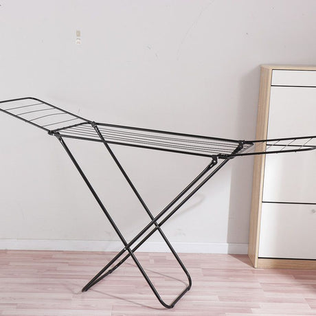 Large Double-Wing Floor-Standing Folding Clothes Drying Rack-Black