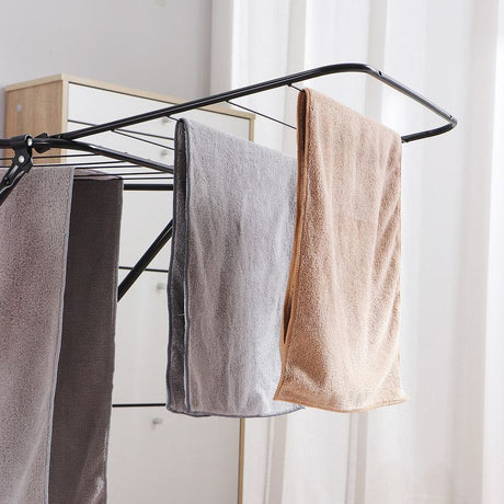 Large Double-Wing Floor-Standing Folding Clothes Drying Rack-Black