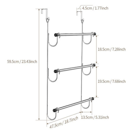 Towel Rack Behind Bathroom Door Three-Layer Storage Rack  Non-Perforated Hook Towel Hanger-Silver