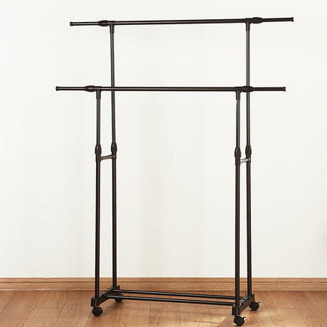 Double-rod Adjustable Clothes Rack with Pulley-Back