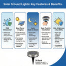 30pcs Solar Ground Lights IP68 Waterproof Warm Light High Brightness Auto On/Off Long Lasting