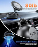 Suction Phone Mount for Car Dashboard/Windshield - 360°Adjustable Magnetic Phone Holder for Car, Foldable Car Phone Holder for iPhone  Series (Carbon Fiber & Aluminum Alloy)