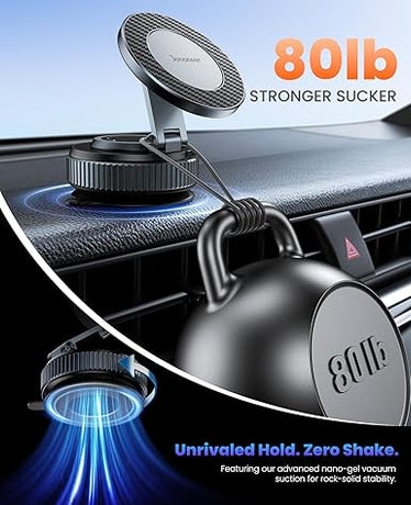 Suction Phone Mount for Car Dashboard/Windshield - 360°Adjustable Magnetic Phone Holder for Car, Foldable Car Phone Holder for iPhone  Series (Carbon Fiber & Aluminum Alloy)