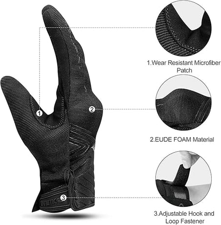 Breathable Mesh Motorcycle Gloves Touchscreen with TPR Palm Pad Hard Knuckle-Black-XLarge