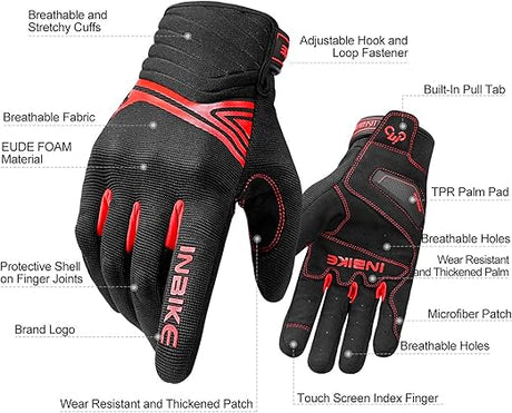 Breathable Mesh Motorcycle Gloves Touchscreen with TPR Palm Pad Hard Knuckle-Red-Small