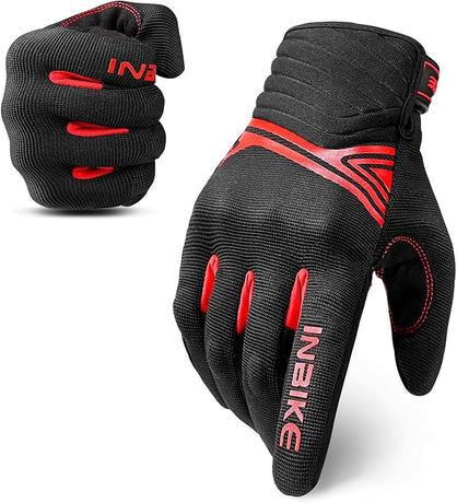 Breathable Mesh Motorcycle Gloves Touchscreen with TPR Palm Pad Hard Knuckle-Red-Medium
