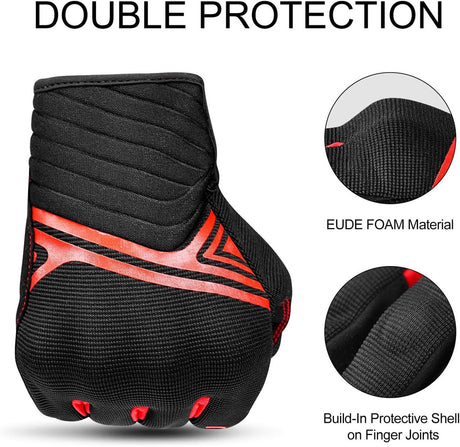 Breathable Mesh Motorcycle Gloves Touchscreen with TPR Palm Pad Hard Knuckle-Red-Medium