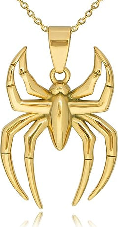Spider Pendant Necklace Surgical Steel Superhero Spiderman Jewelry for Kids- Gold-A