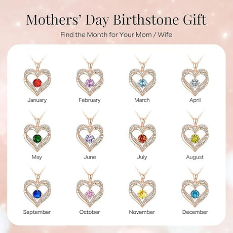 18K Rose Gold Necklaces for Women, 925 Sterling Silver Gifts for Mothers Day, Jewelry for Wife Mom Her Girlfriend, Birthstone Diamond Necklace for Birthday Anniversary, Heart Pendant Jewelry-APR