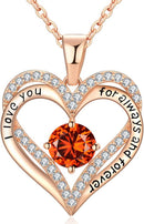 18K Rose Gold Necklaces for Women, 925 Sterling Silver Gifts for Mothers Day, Jewelry for Wife Mom Her Girlfriend, Birthstone Diamond Necklace for Birthday Anniversary, Heart Pendant Jewelry-JUL
