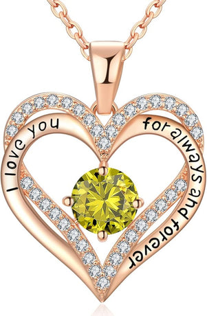 18K Rose Gold Necklaces for Women, 926 Sterling Silver Gifts for Mothers Day, Jewelry for Wife Mom Her Girlfriend, Birthstone Diamond Necklace for Birthday Anniversary, Heart Pendant Jewelry-AUG