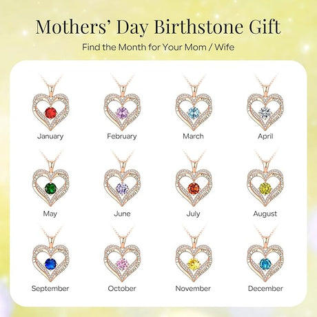 18K Rose Gold Necklaces for Women, 926 Sterling Silver Gifts for Mothers Day, Jewelry for Wife Mom Her Girlfriend, Birthstone Diamond Necklace for Birthday Anniversary, Heart Pendant Jewelry-AUG