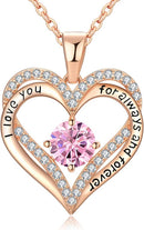18K Rose Gold Necklaces for Women, 928 Sterling Silver Gifts for Mothers Day, Jewelry for Wife Mom Her Girlfriend, Birthstone Diamond Necklace for Birthday Anniversary, Heart Pendant Jewelry-OCT
