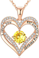 18K Rose Gold Necklaces for Women, 929 Sterling Silver Gifts for Mothers Day, Jewelry for Wife Mom Her Girlfriend, Birthstone Diamond Necklace for Birthday Anniversary, Heart Pendant Jewelry-NOV