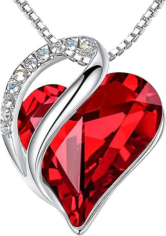 nfinity Love Heart Necklace, Birthstone Necklace for Women, Jewelry for Women with Healing Crystals, Allergy Free Pendant Necklace-01-January & July-Siam Ruby Red