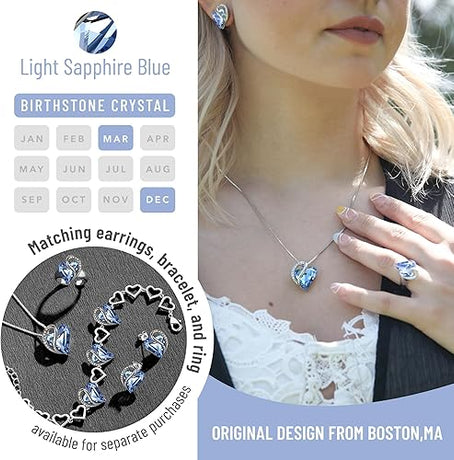 Infinity Love Heart Necklace, Birthstone Necklace for Women, Jewelry for Women with Healing Crystals, Allergy Free Pendant Necklace-02b-February-Tanzanite Purple-03-March & December-Light Sapphire Blue