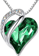 Infinity Love Heart Necklace, Birthstone Necklace for Women, Jewelry for Women with Healing Crystals, Allergy Free Pendant Necklace-05-May-Emerald Green